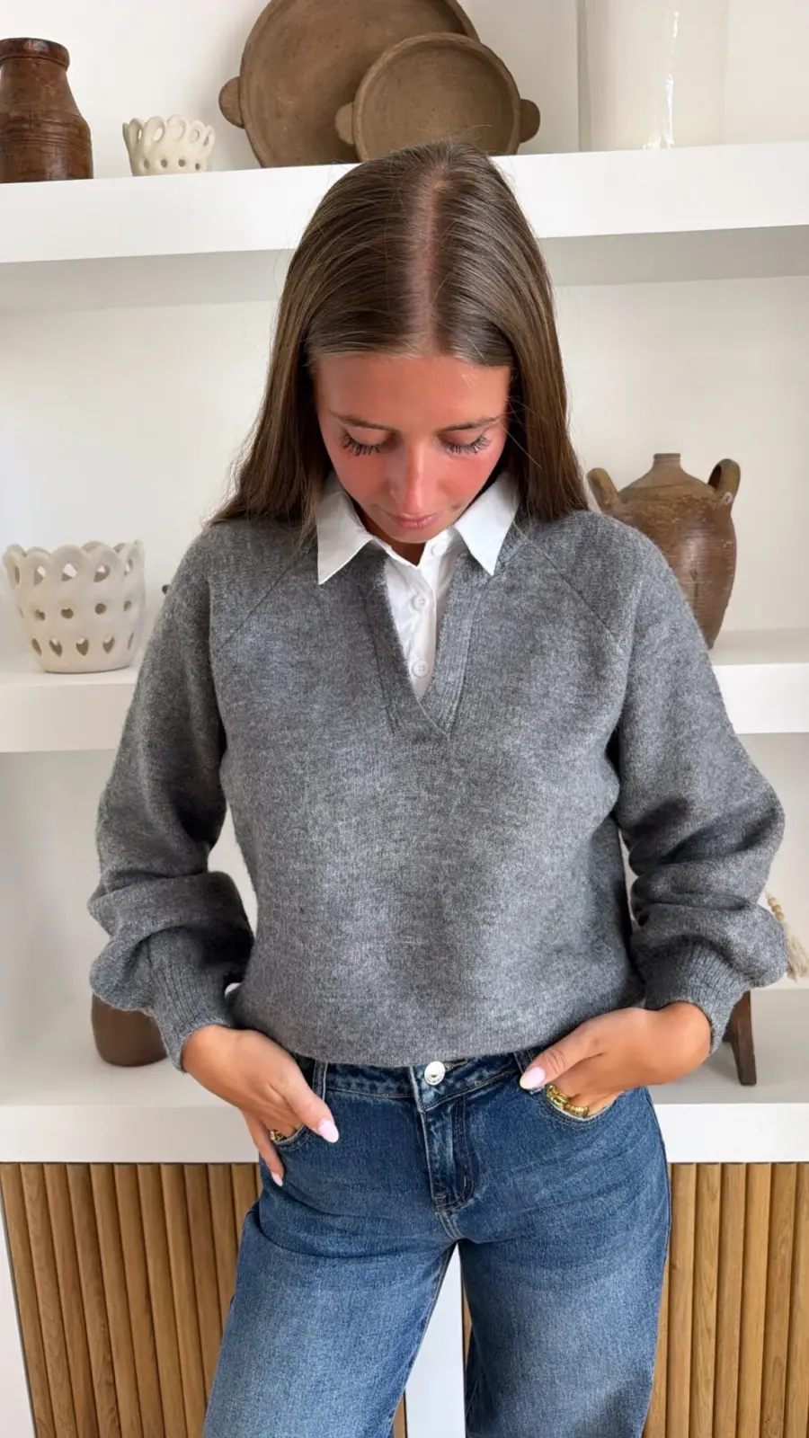 Pull Chemise Gris