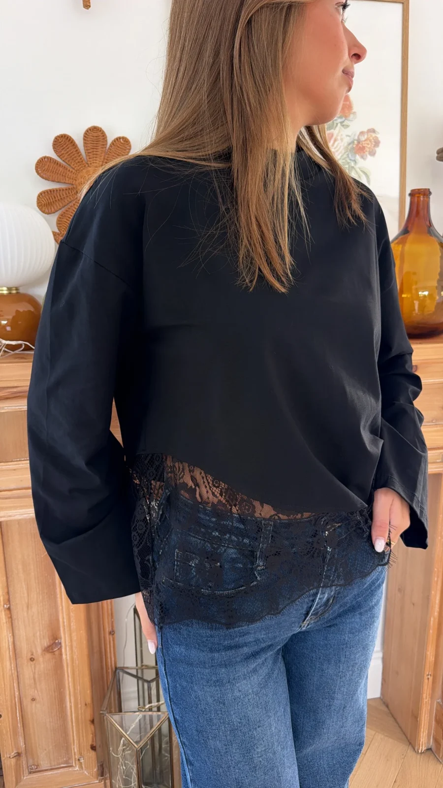 T-Shirt dentelle Noir