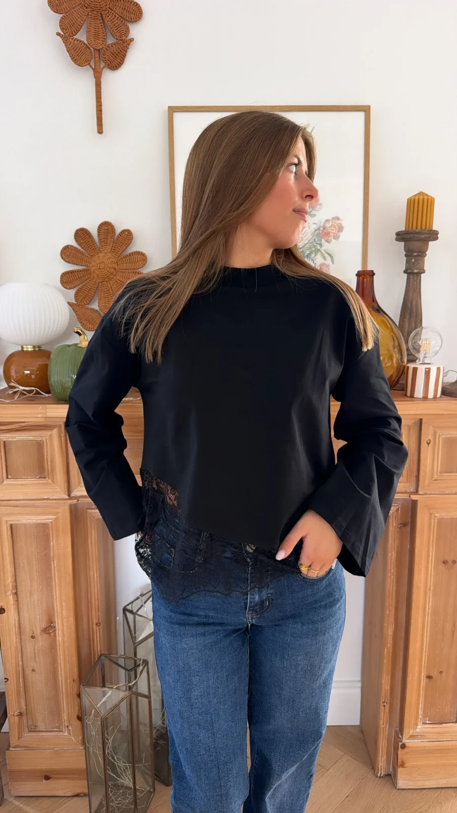 T-Shirt dentelle Noir