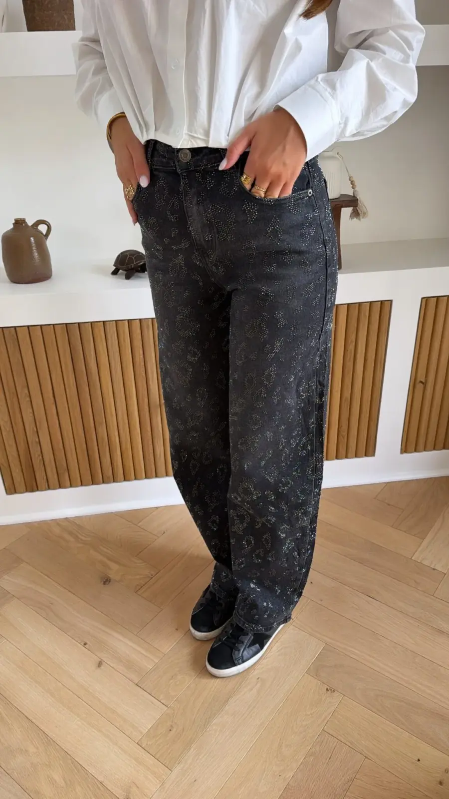 Jean à strass Léopard