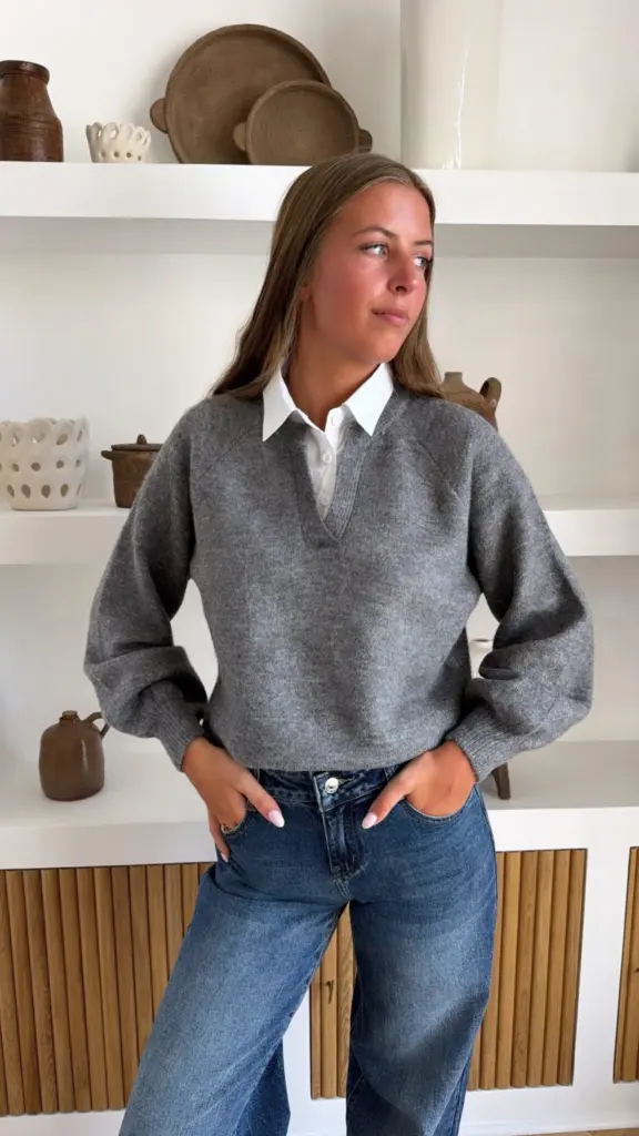 Pull Chemise Gris
