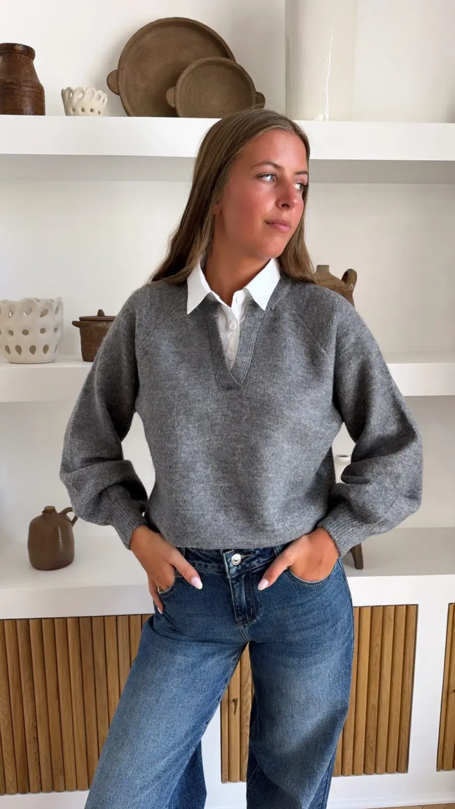 Pull Chemise Gris