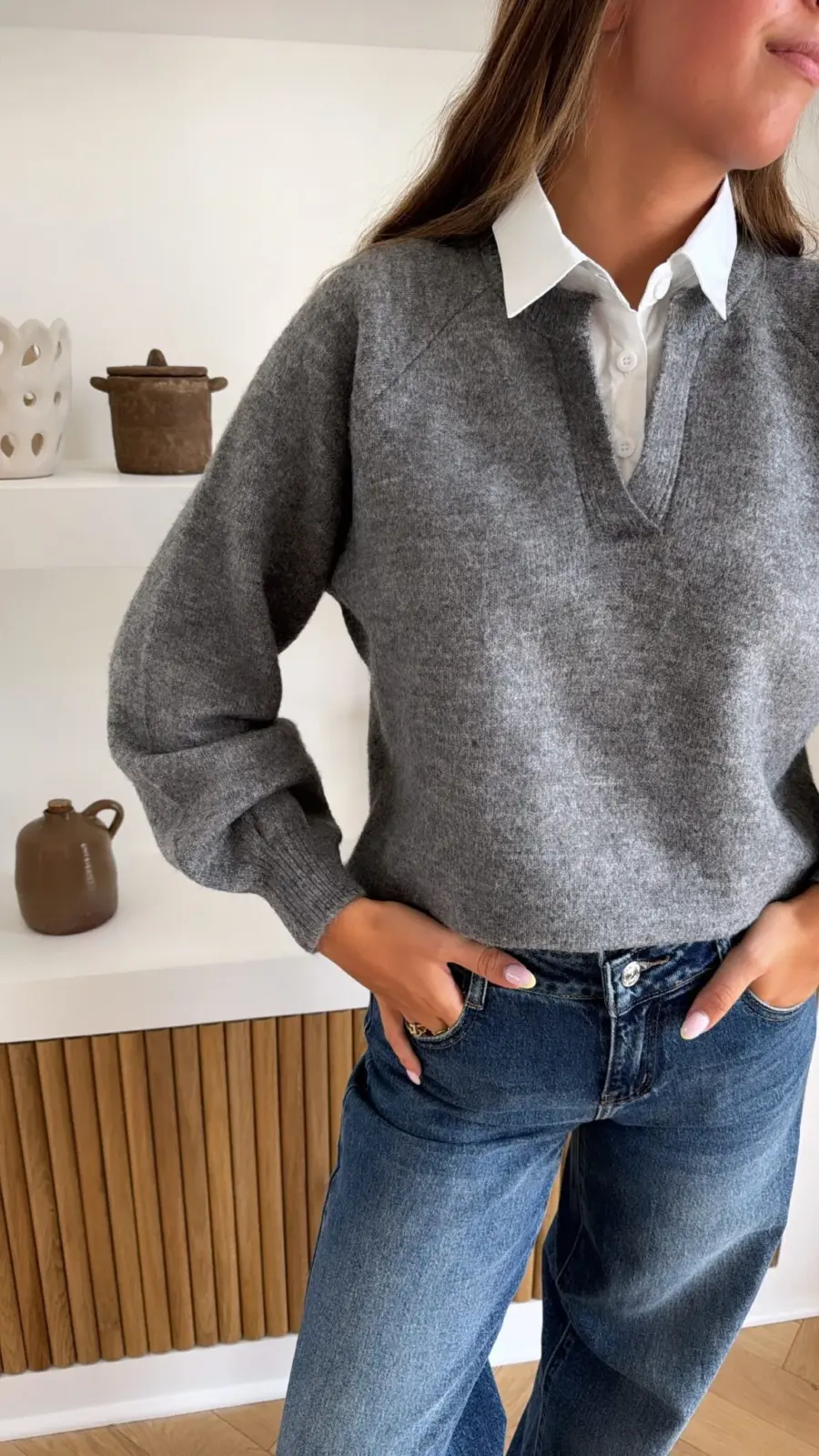 Pull Chemise Gris
