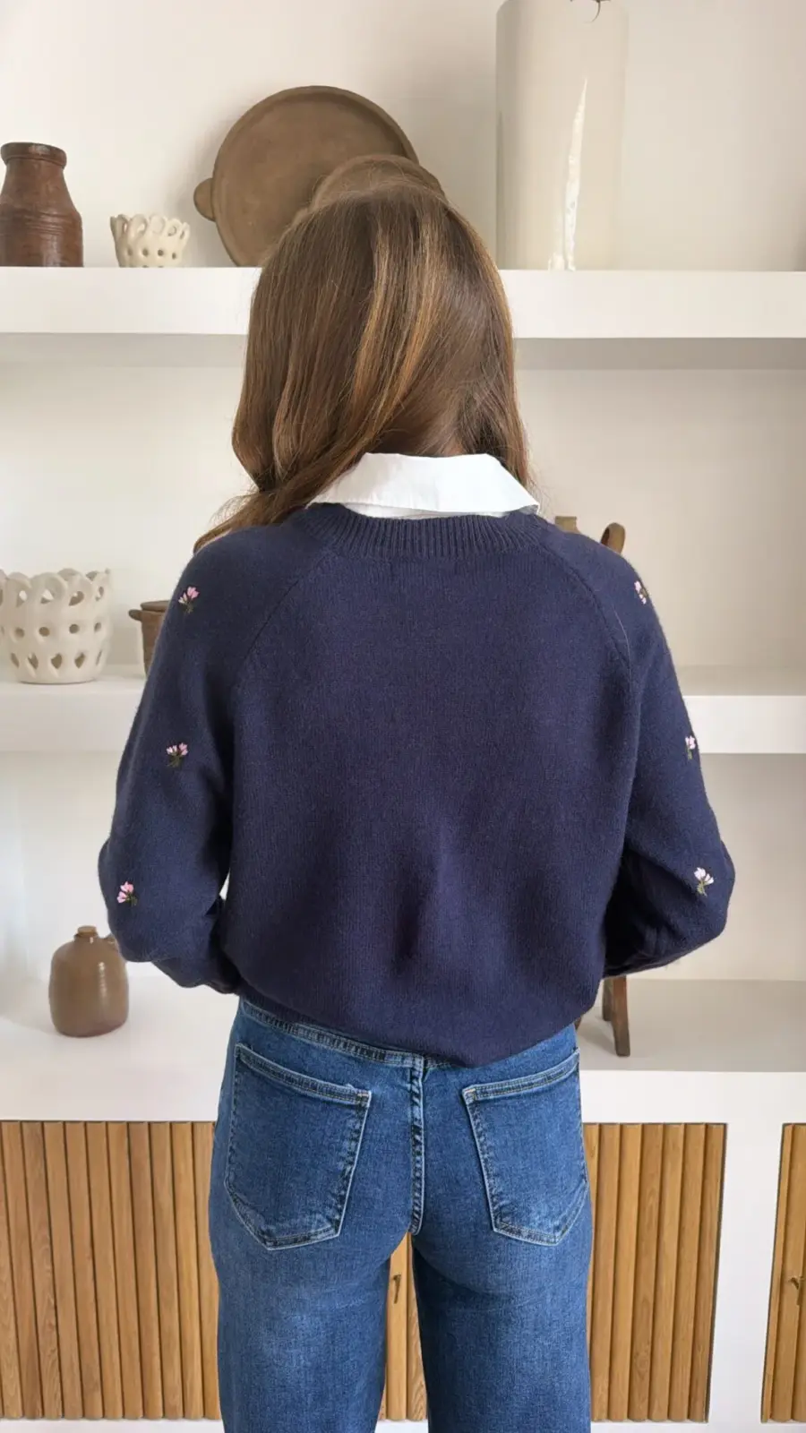 Pull chemise fleurs Marine