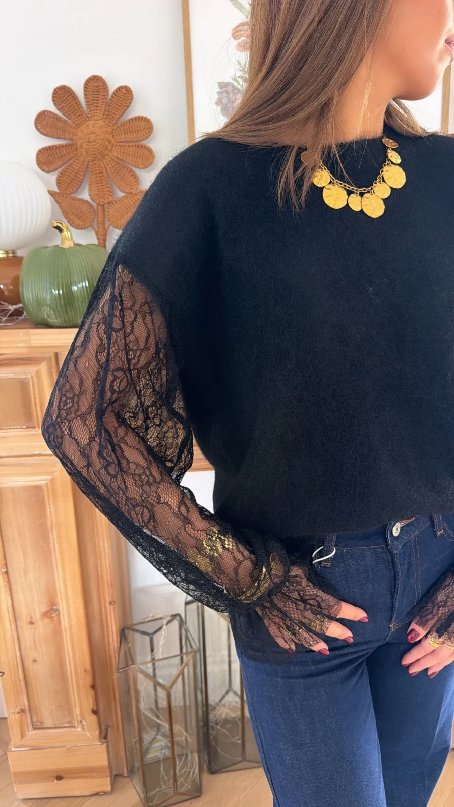 Pull dentelle Noir