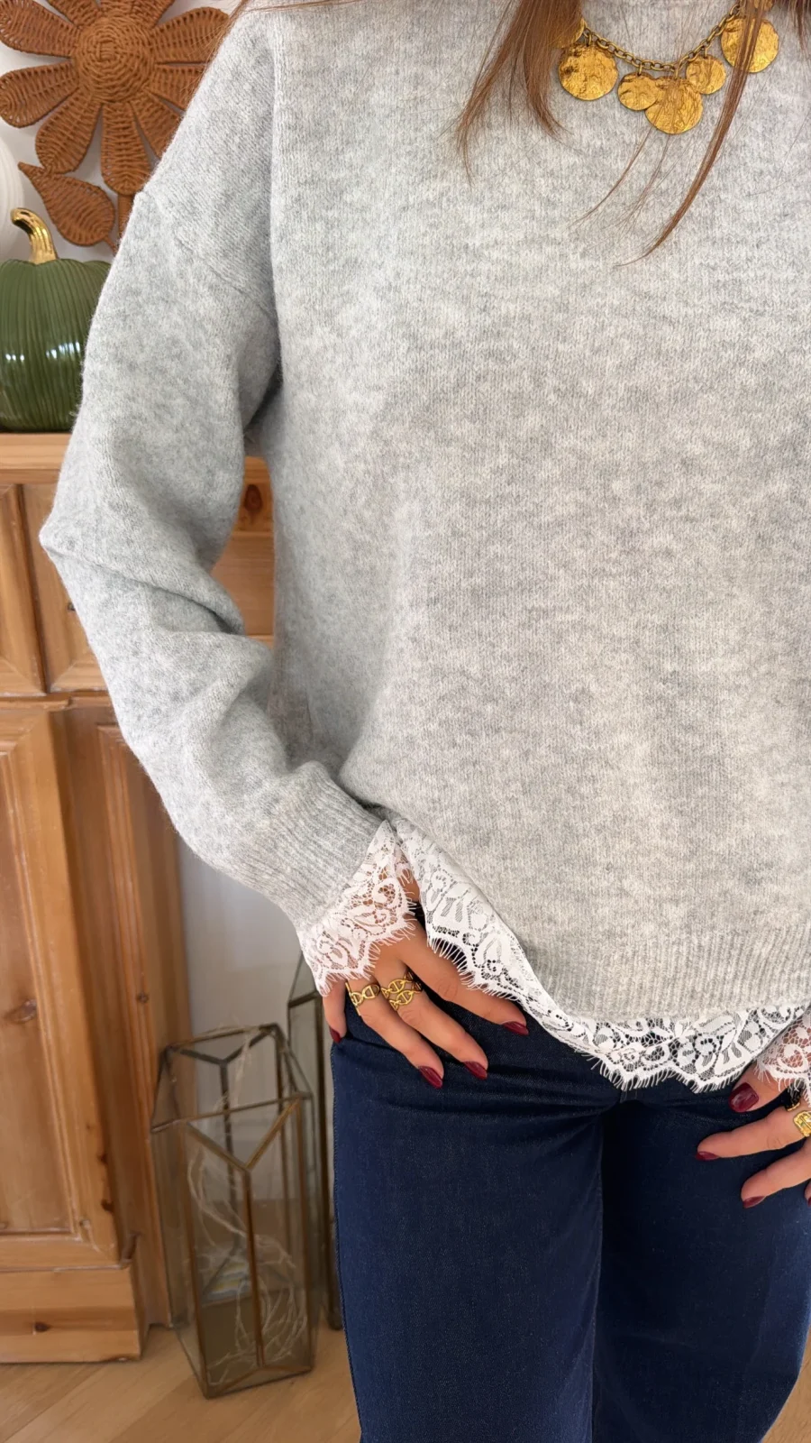 Pull Dentelle Gris