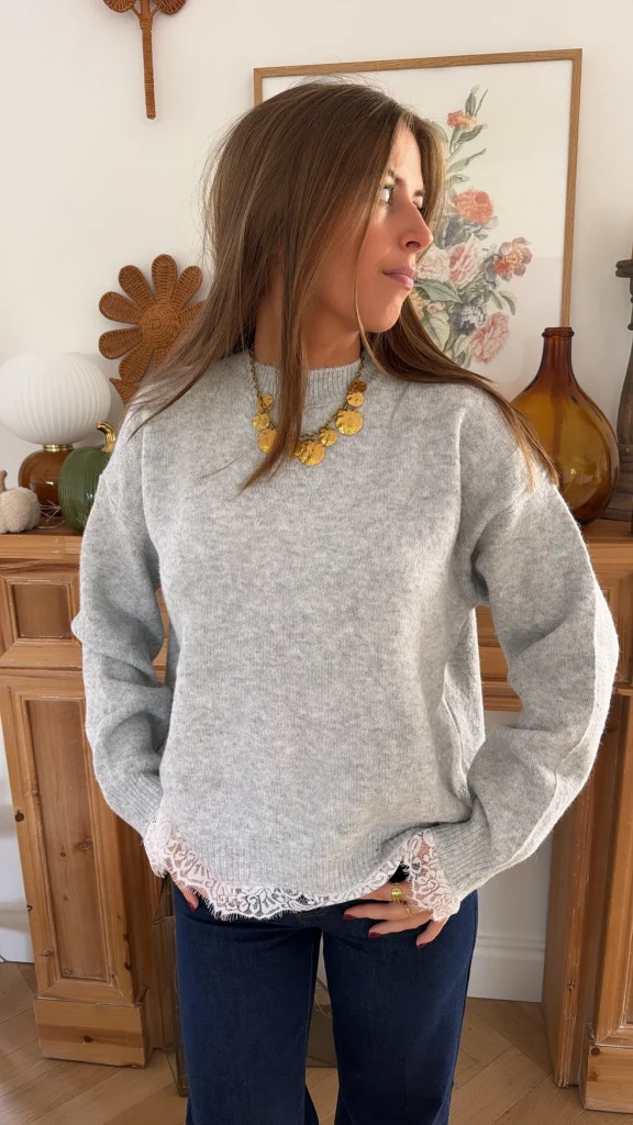Pull Dentelle Gris